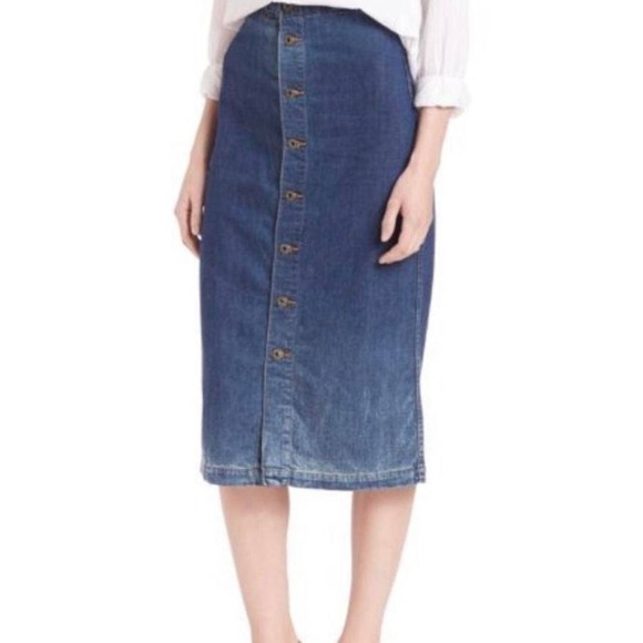 AG Adriano Goldschmied Thea Denim Midi Skirt Button Front Dark Wash 28R - Picture 1 of 8